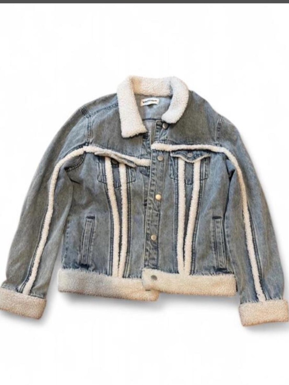 Vigoss Light Blue Denim Jacket with Cream Sherpa Trim